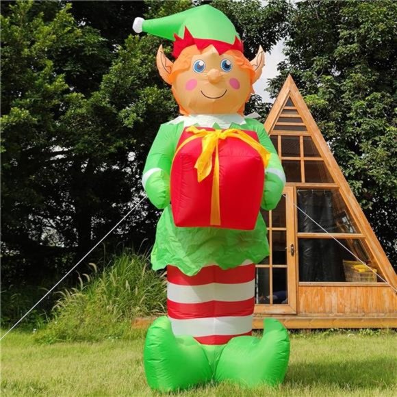 8 Ft Christmas Inflatables Santa Elf Christmas Outdoor Decorations With Light